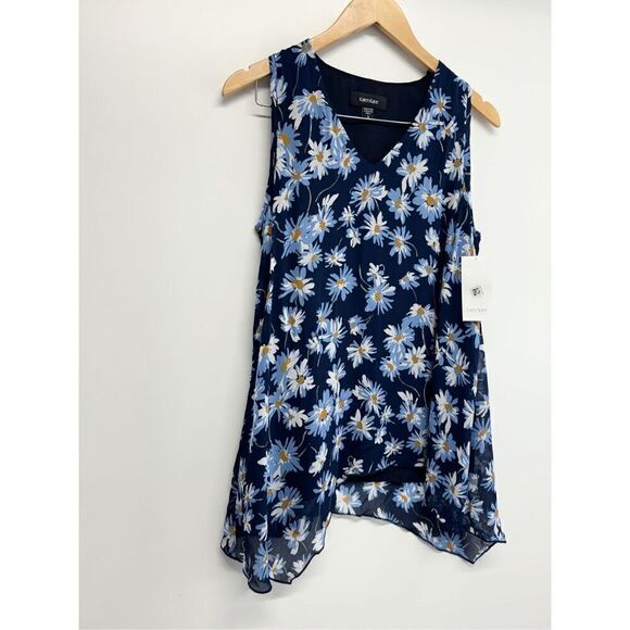 Karen Kane Tank Top Floral Size Small Blue Uneven Hem Pullover NEW - Picture 5 of 11